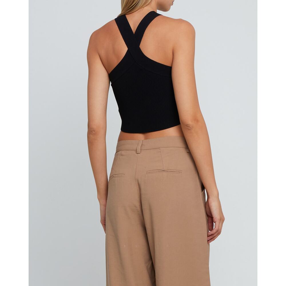 Black Halter Neck Ribbed Top - Picture 7 of 7